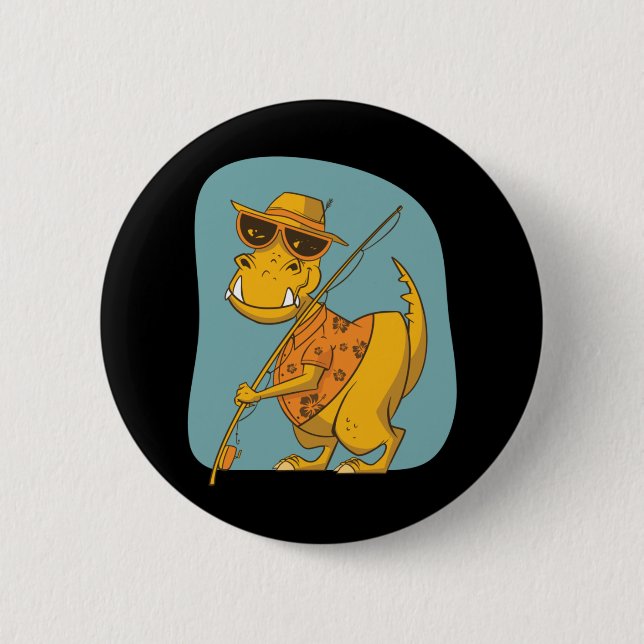 Fisherman Dinosaur  2 Inch Round Button (Front)
