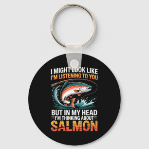 Fisherman Fish Angler Thinking About Salmon Fishin Keychain