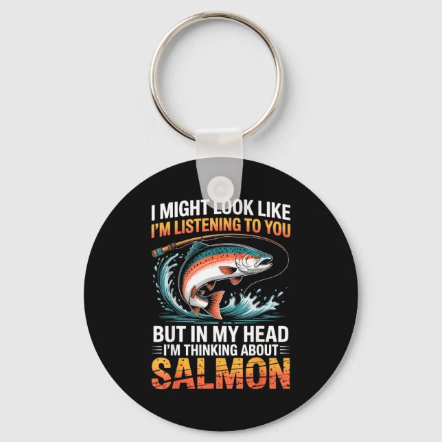 Fisherman Fish Angler Thinking About Salmon Fishin Keychain (Front)
