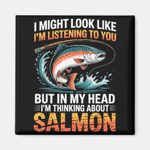 Fisherman Fish Angler Thinking About Salmon Fishin Magnet