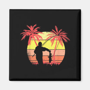 Fisherman Fishing Fish Summer Sunset 80s Palm Magnet