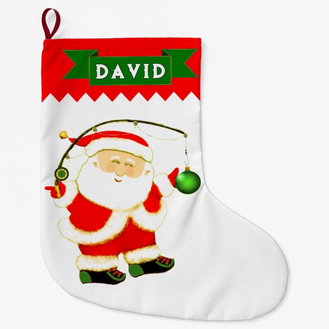 Fisherman Fishing Large Christmas Stocking (Front)