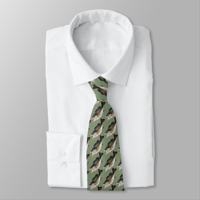 Fisherman Fishing Large Mouth Bass Fish Neck Tie (Tied)