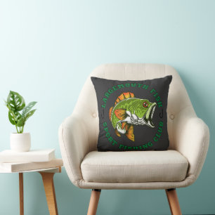 Fisherman Fishing Large Mouth Bass Throw Pillow