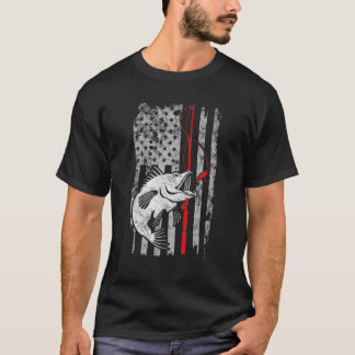 Fisherman Gift Vintage Fishing American Flag Bass T-Shirt