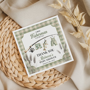 Fisherman Gingham Clothesline Fishing Baby Shower Napkin