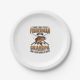 Fisherman Grandpa Vintage Engraving Fishing Shirt_ Paper Plate