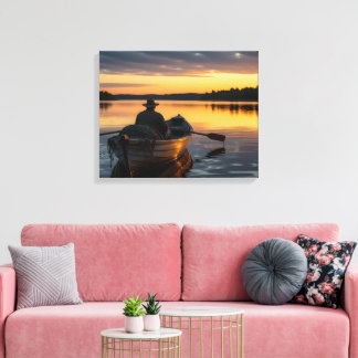 Fisherman in a wooden rowboat canvas print