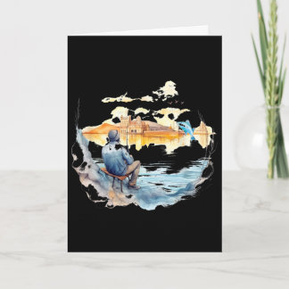 Fisherman In European Town Relaxing Fishing Art Gr Card