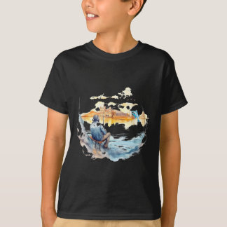 Fisherman In European Town Relaxing Fishing Art Gr T-Shirt