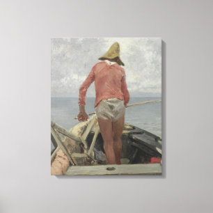Fisherman in His Boat (by Vincenzo Caprile) Canvas Print