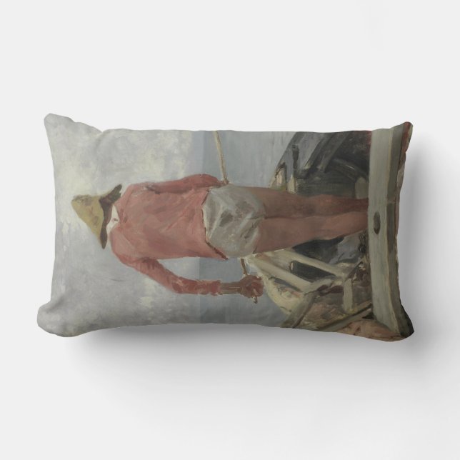 Fisherman in His Boat (by Vincenzo Caprile) Lumbar Pillow (Front)