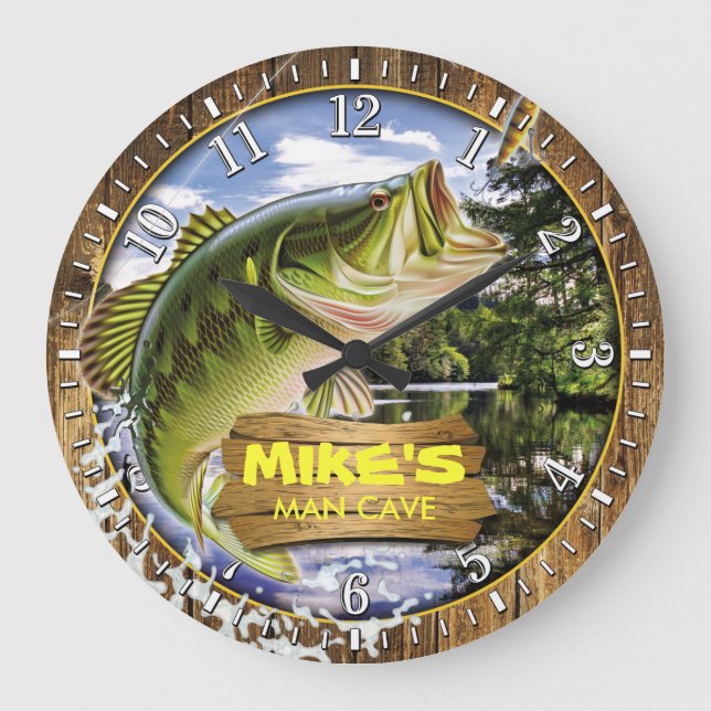 Fisherman Man Cave Bass Lure Personalizable Clock (Front)