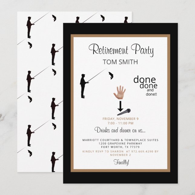 Fisherman Mic Drop Retirement Party Invitation (Front/Back)