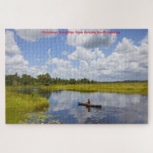 Fisherman on a lake in Guyana. Jigsaw Puzzle (Horizontal)