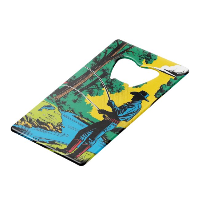 Fisherman on Riverbank  Credit Card Bottle Opener (Front Angled)