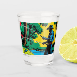 Fisherman on Riverbank  Shot Glass
