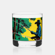 Fisherman on Riverbank  Whiskey Glass 