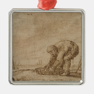Fisherman on the Sea Shore, 1623 Metal Ornament