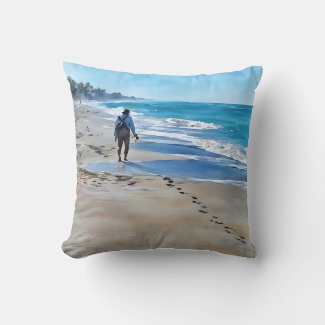 Fisherman on Turtle Beach Pillow (Front)