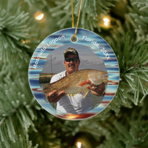 Fisherman Photo Big Catch Custom Ceramic Ornament