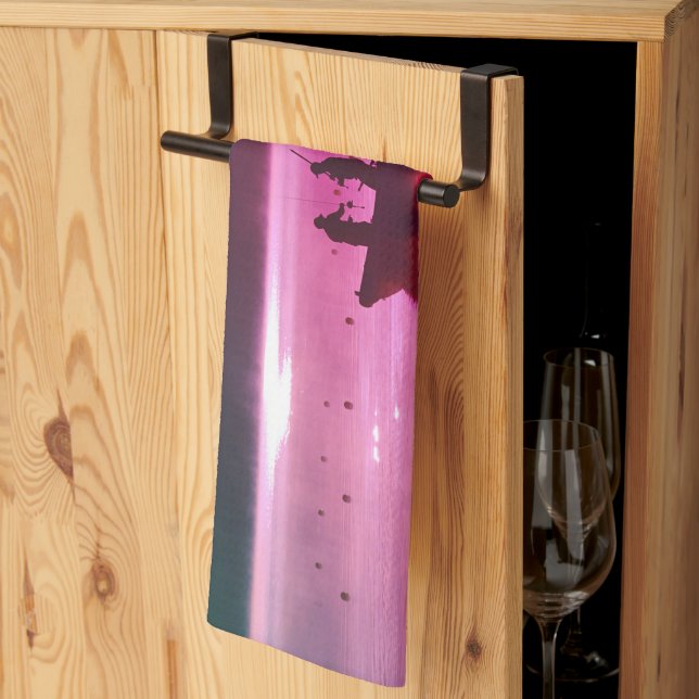 Fisherman Scene Red Kitchen Towel (Thirds Fold)