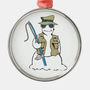 Fisherman snowman with vest metal ornament