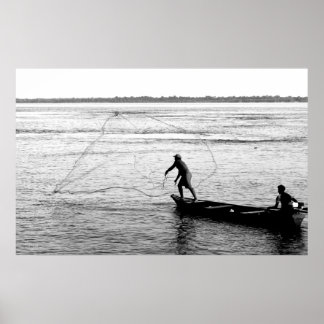 Fisherman Throwing Net, Amazon River Poster