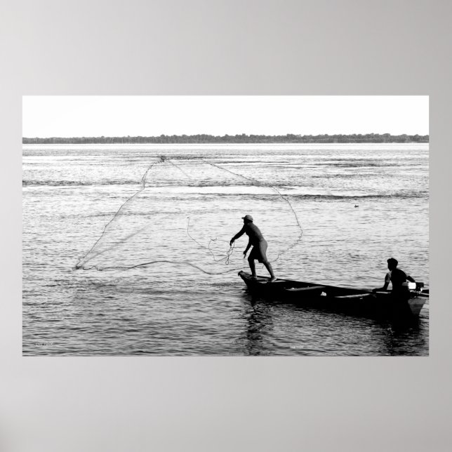 Fisherman Throwing Net, Amazon River Poster (Front)
