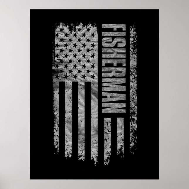 Fisherman USA Flag Distressed design Poster (Front)
