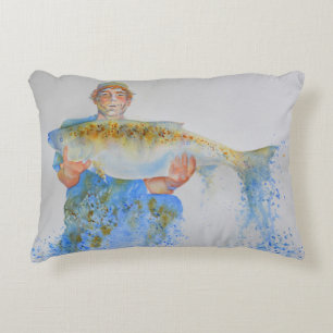 Fisherman watercolor painting fishing gift for him decorative pillow