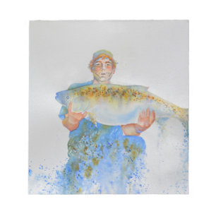 Fisherman watercolor painting fishing gift for him notepad