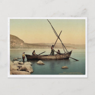 Fisherman's boat on the lake, Tiberias, Holy Land, Postcard