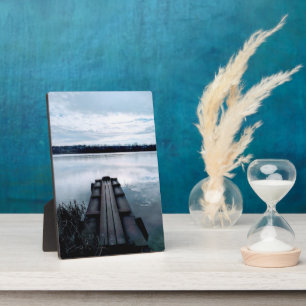 Fisherman's bridge of the Dnieper river with reeds Plaque