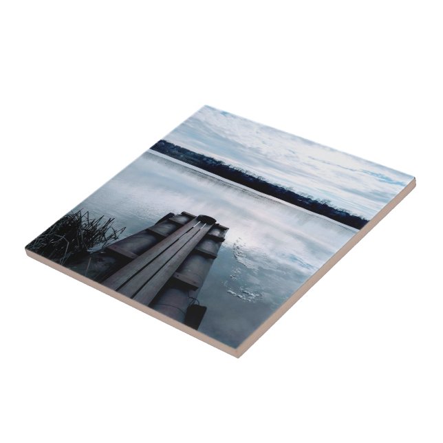 Fisherman's bridge of the Dnieper river with reeds Tile (Side)