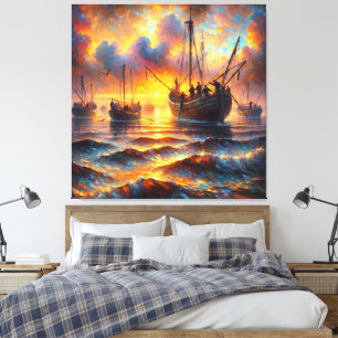 Fishermans fiery retrieve at Sunset Canvas Print