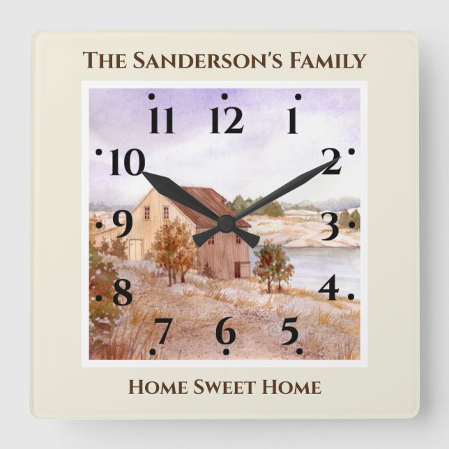 Fisherman's House Norway Coast Watercolor Square Wall Clock (Front)