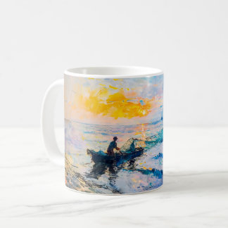 Fishermen at Sunset  Impressionist Coastal Scene Coffee Mug