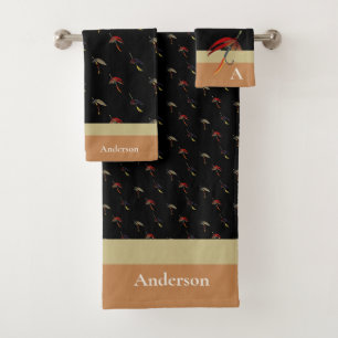  Fishermen Fly Fishing Flies Taupe Black Tan Bath Towel Set