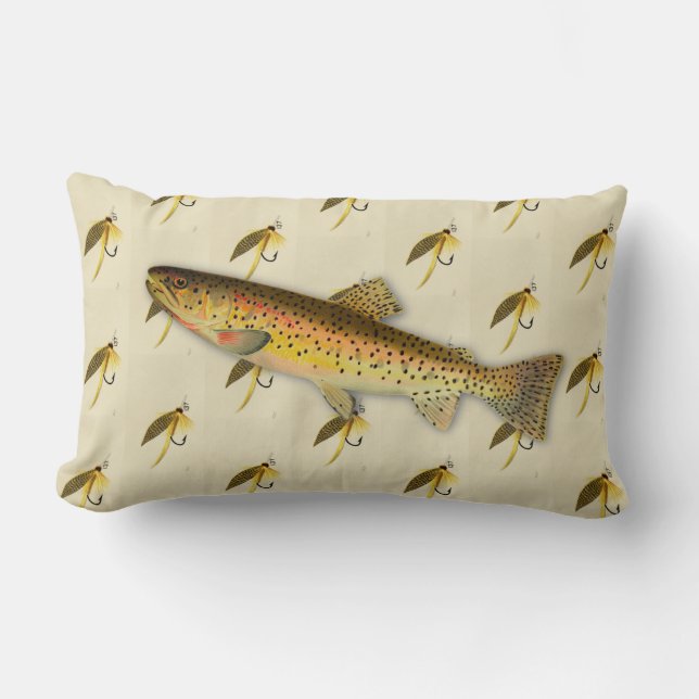 Fishermen Fly Fishing Trout Flies Watercolor Throw Lumbar Pillow (Front)