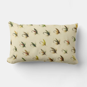 Fishermen Fly Fishing Trout Flies Watercolor Throw Lumbar Pillow