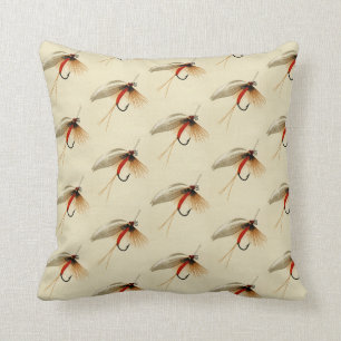 Fishermen Fly Fishing Trout Flies Watercolor Throw Pillow