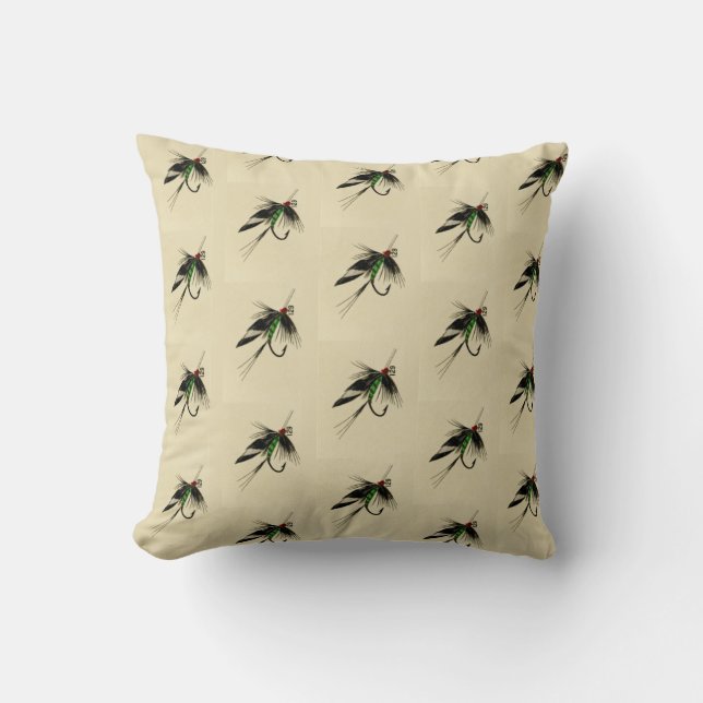 Fishermen Fly Fishing Trout Flies Watercolor Throw Throw Pillow (Front)