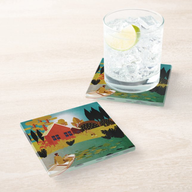 Fishermen  glass coaster (Angled)