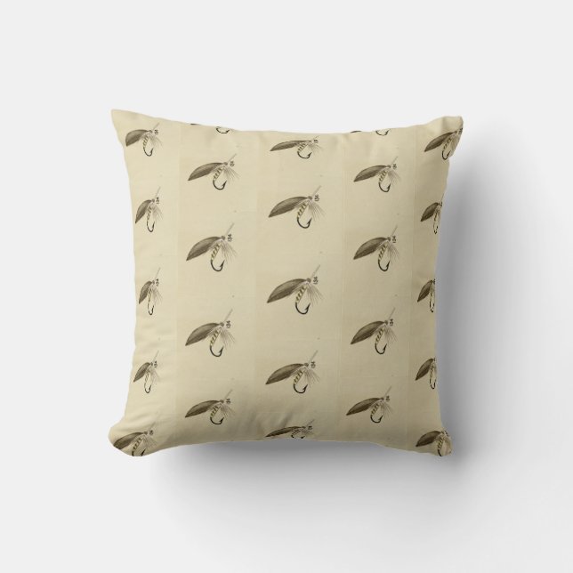 Fishermen Green Fly Fishing Trout Flies Watercolor Throw Pillow (Front)