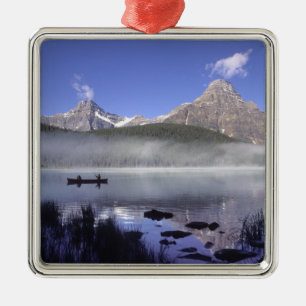 Fishermen in canoe on Waterfowl Lake, Banff Metal Ornament