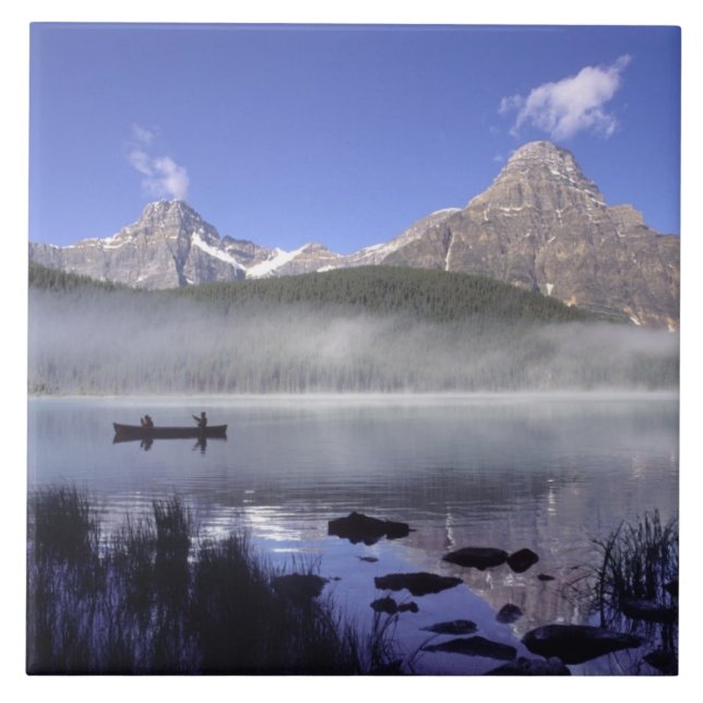 Fishermen in canoe on Waterfowl Lake, Banff Tile (Front)