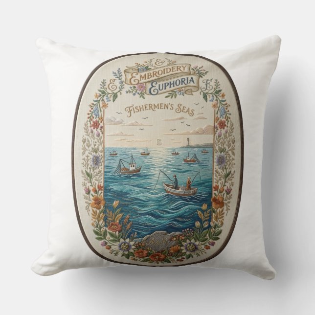 Fishermen's Seas Throw Pillow (Front)