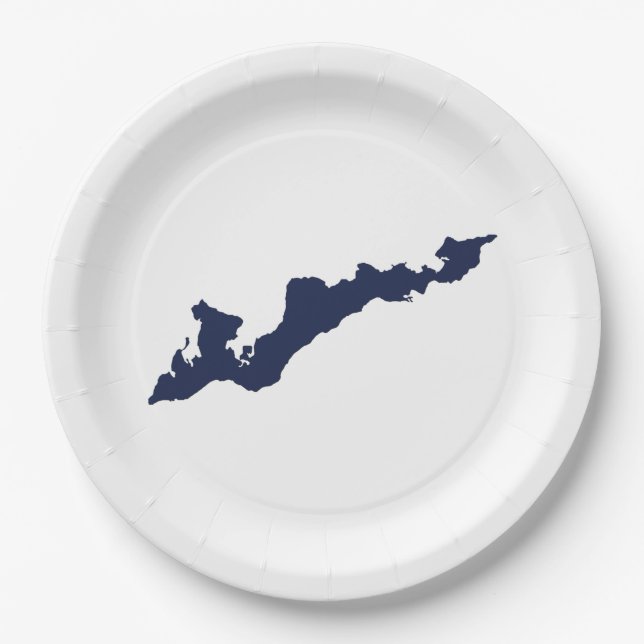 Fishers Island Logo Paper Plates – Navy (Front)