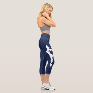 Fishers Island Yoga Capri Leggings – White/Blue